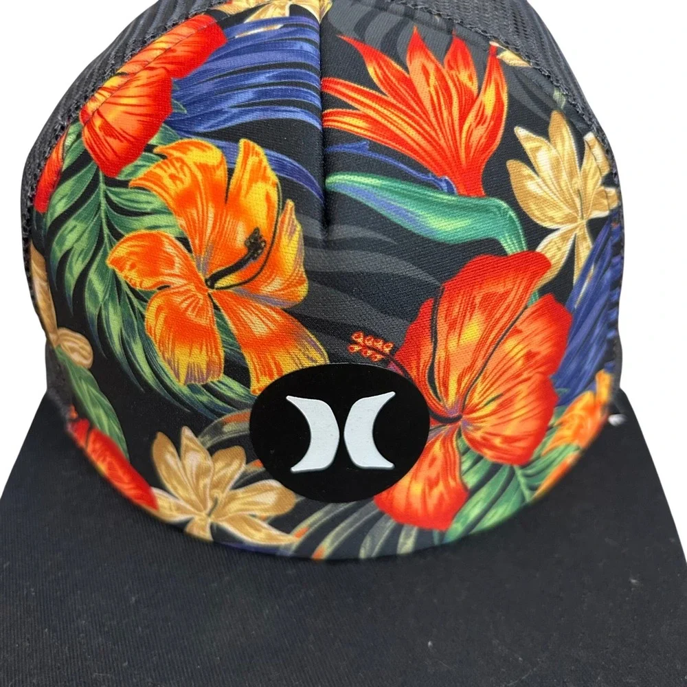 Hurley Balboa Trucker Hat Tropical Floral Snapback Black Mesh Adjustable NWOT‎